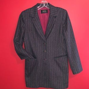 Vintage Dana Buchman Long Wool Blazer- Charcoal with Purple Pinstripes Sz 8